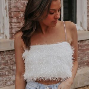 SHOW ME YOUR MUMU: SHE CUTE WHITE FUZZY CROP TANK TOP - WHITE SZ S NWT
